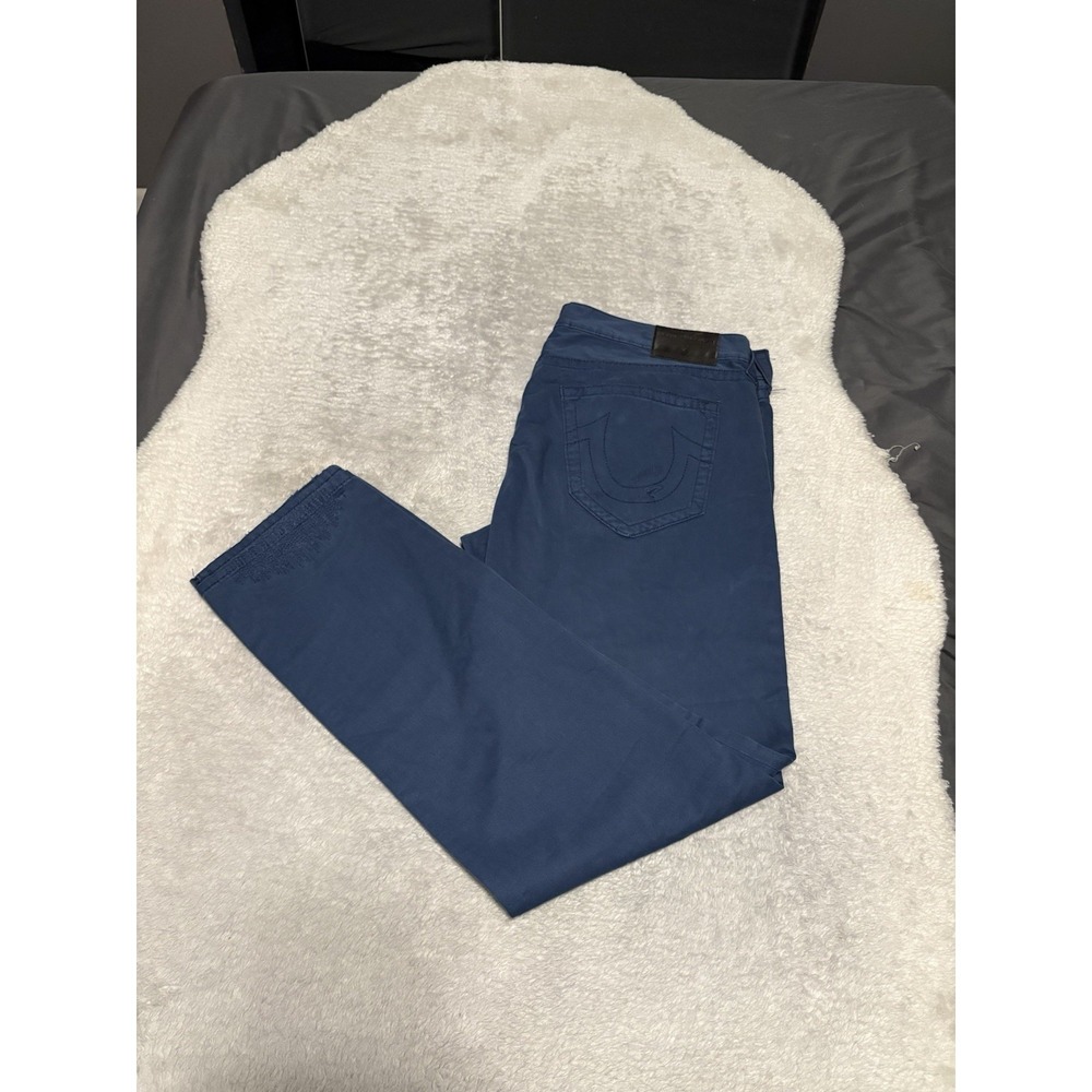 True Religion Geno Relaxed Fit Blue Distressed Ripped Pants Size 40x34